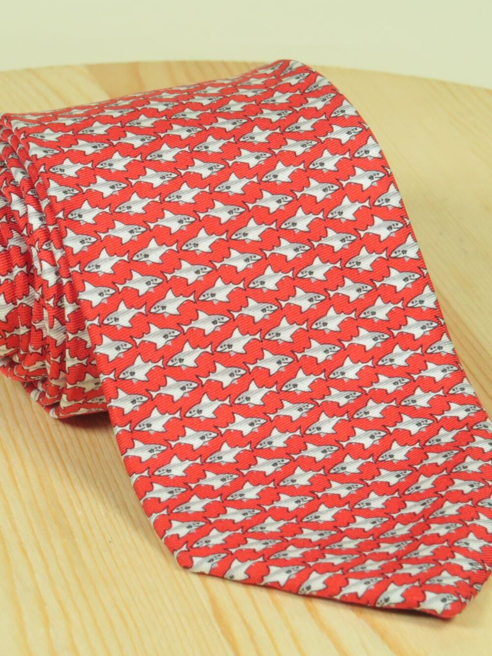 Brooks Brothers Shark Print Silk Tie Mens Red Twill Current Style